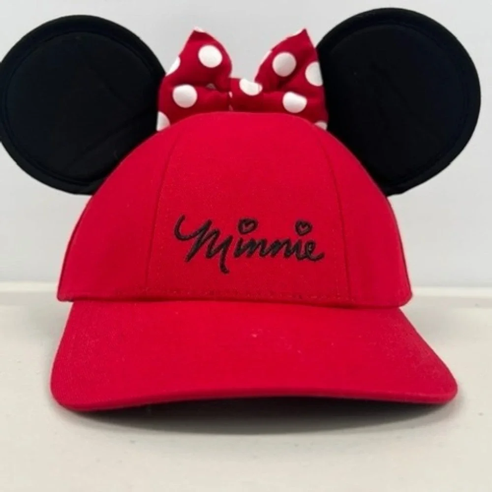 Disney Minnie Mouse Red Baseball Cap 3D Ears Polka‎ Dot Bow Snapback Hat Womens